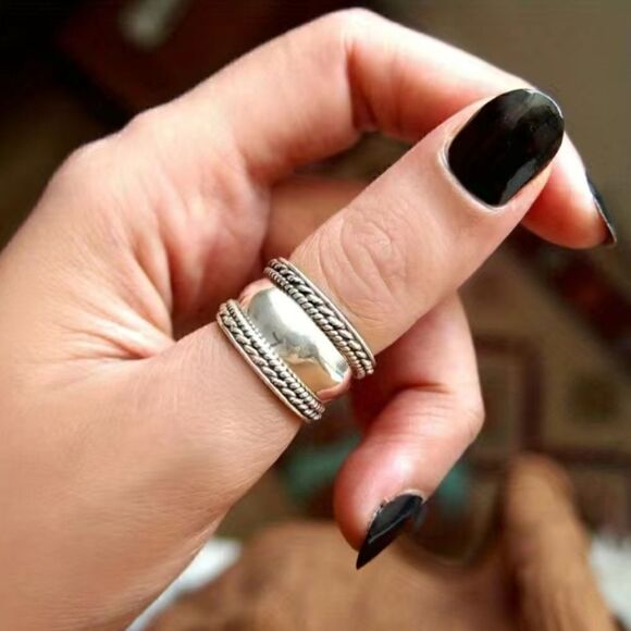 Fashion Wide Ring Silver Plated Braid Edge - Picture 1 of 13